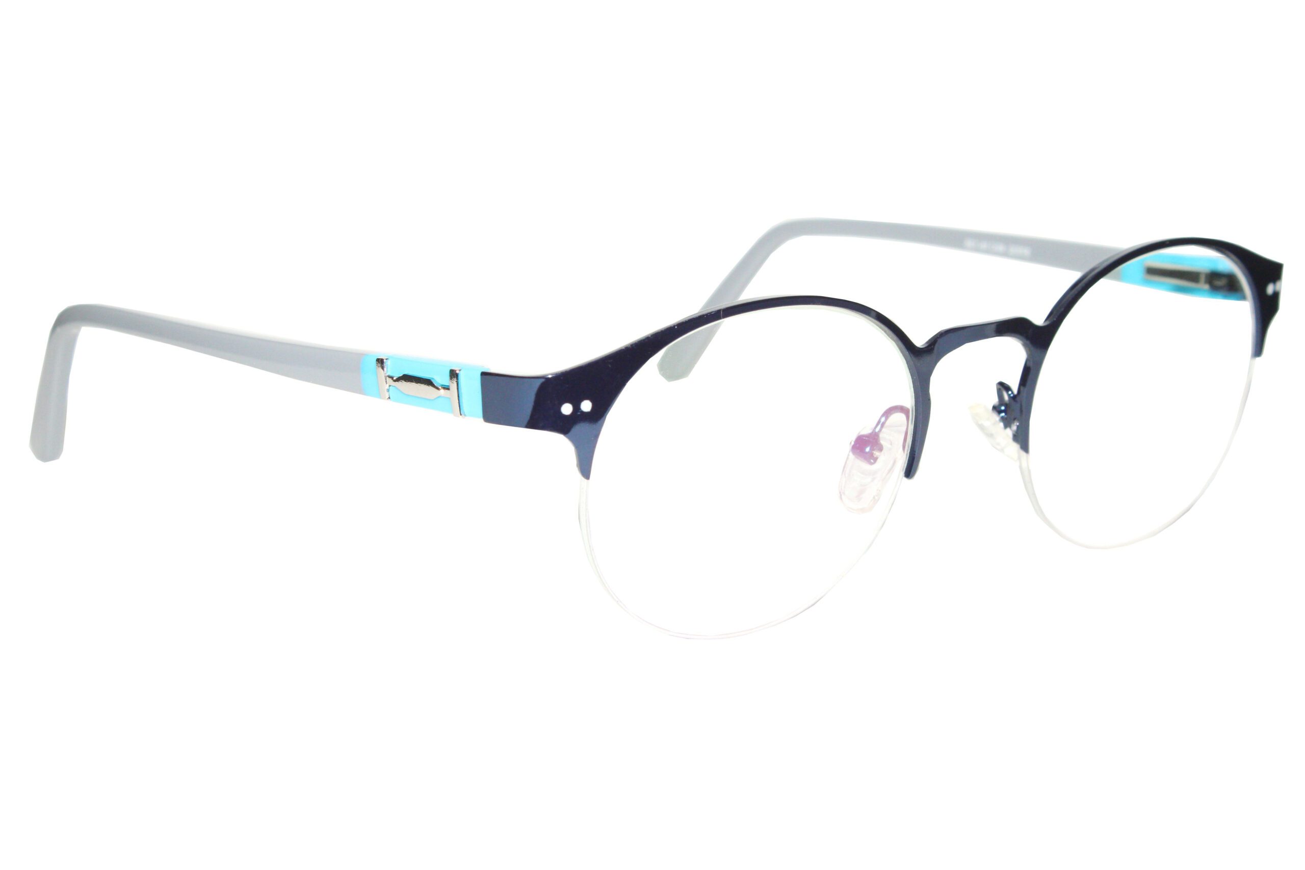 Dark Blue Half Rim Round Eyeglasses