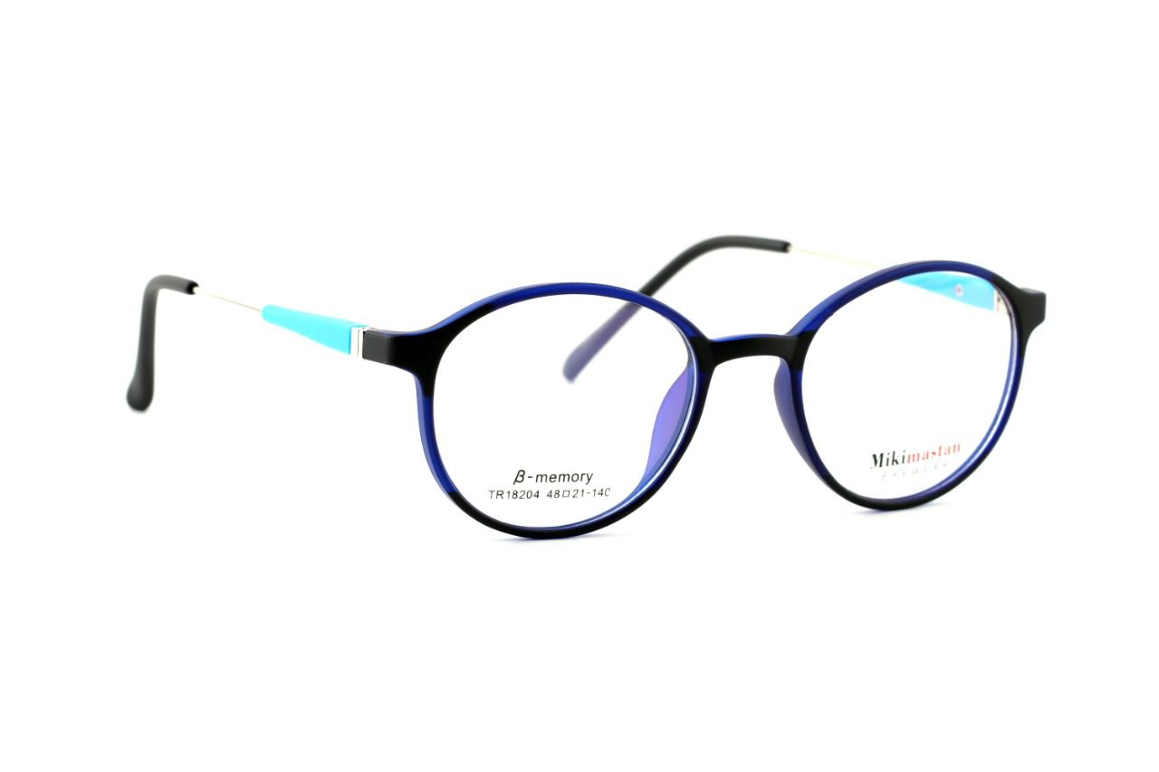 Black Blue Full Rim Round Eyeglasses