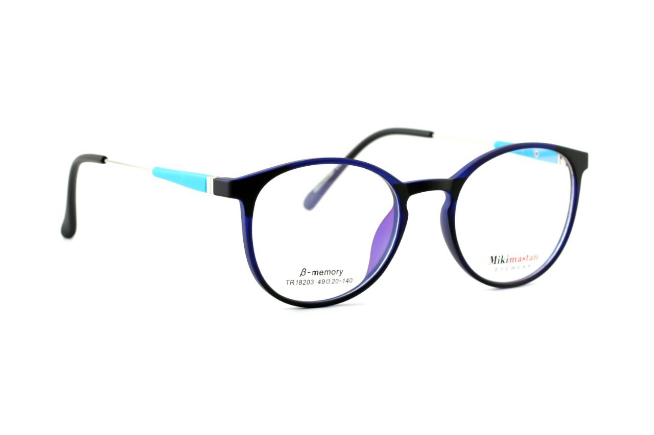 Black Blue Full Rim Round Eyeglasses